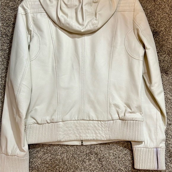 Wilson's Genuine White Leather Hoodie Jacket Woman's Size Large Zipper Front - Picture 12 of 16
